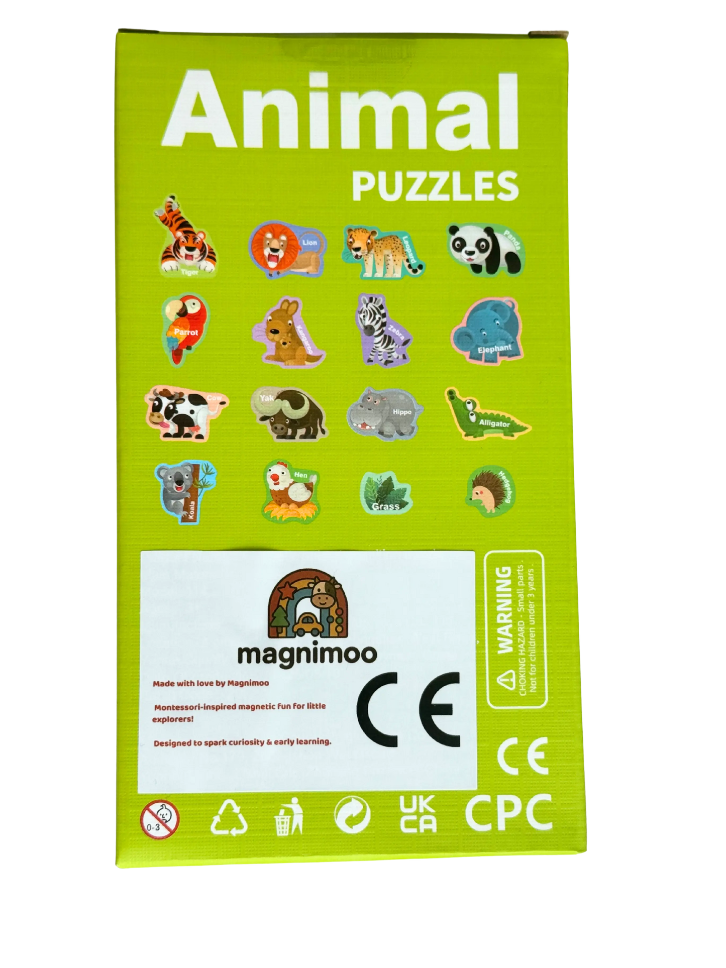 The backside of magnimoo animal puzzle magnets for magnetic wall