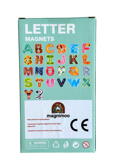 Backside of the letter magnets toys by magnimoo