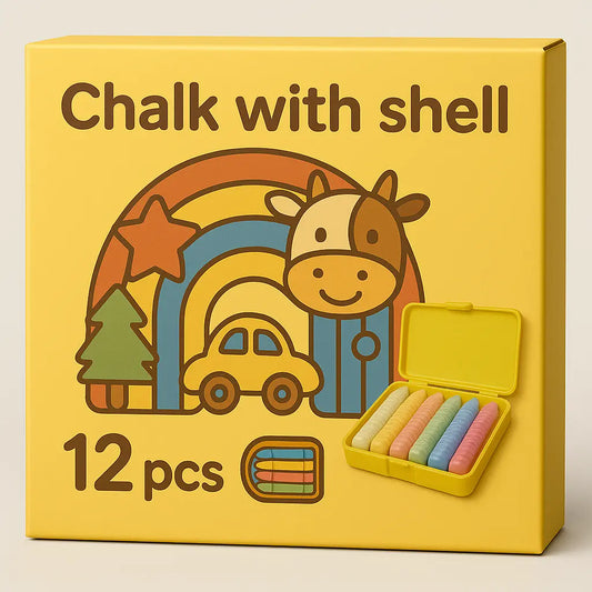 Magnimoo chalk with holder set, showing 12 colorful chalks in a child-friendly case